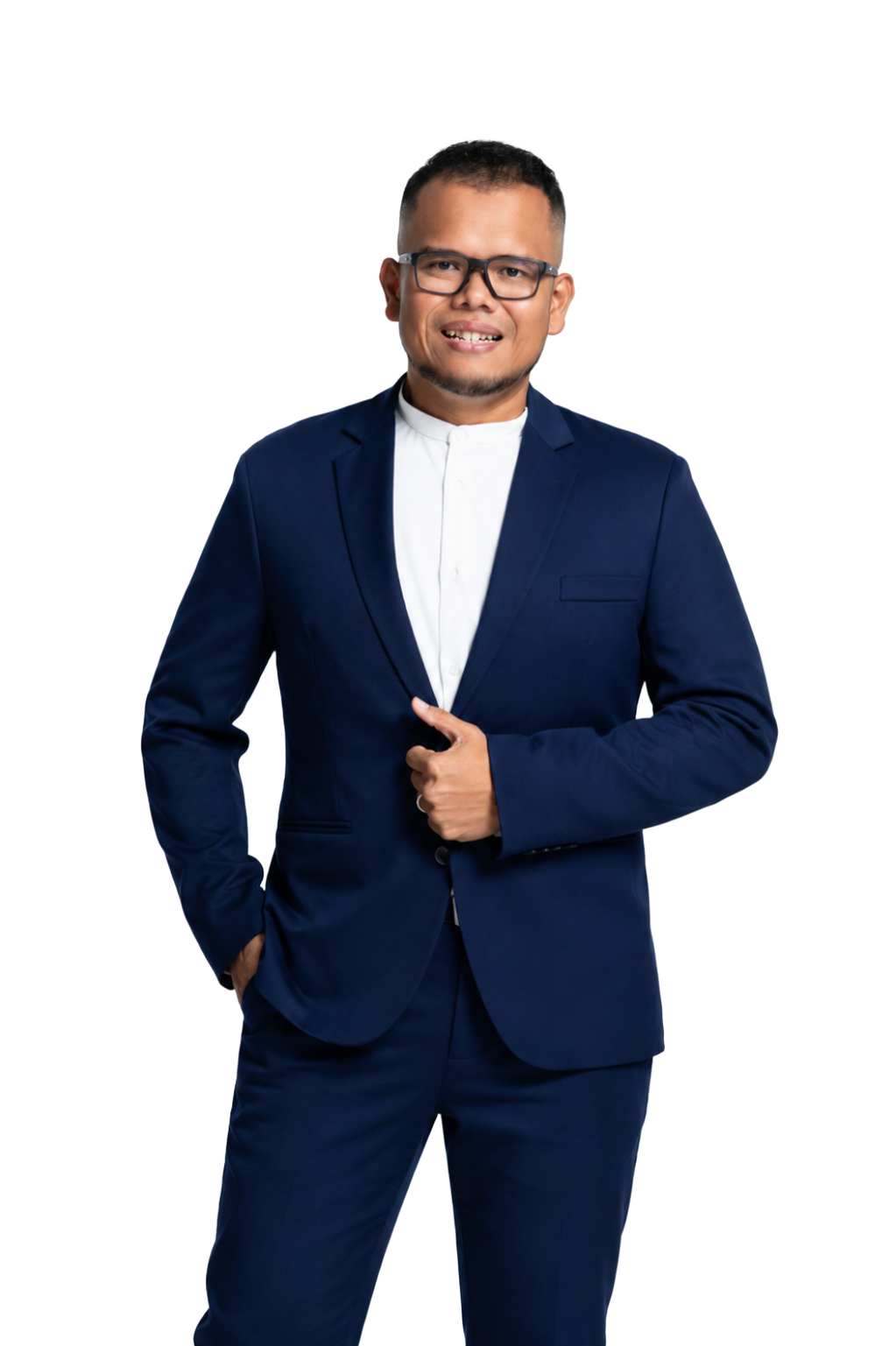 Rifqi Rohaizat, residential property consultant with PropNex Realty, in a navy suit